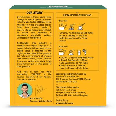 Vahdam Turmeric Spiced Herbal Tea Infusion Bags 15's - Teas