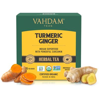 Vahdam Turmeric Ginger Herbal Tea Infusion Bags 15's - Teas