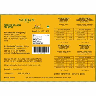 Vahdam Turmeric Wellness Tea Detox Kit 60's - Teas