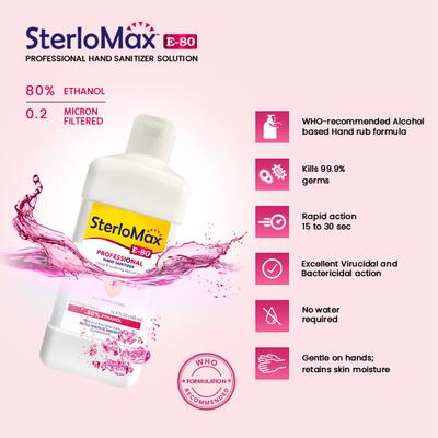 SterloMax 80% Ethanol-Based Hand Rub Sanitizer & Disinfectant 500 ml - Hand Sanitizer