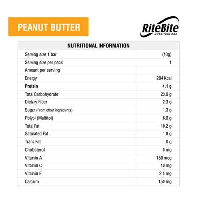 RiteBite Peanut Butter (Pack of 6) - Nutritional Bars