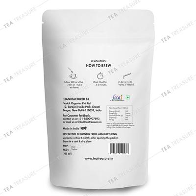 Tea Treasure Green Tea Leaves - Lemon Tulsi 50 gm (Pouch) - Teas