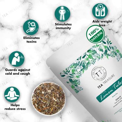 Tea Treasure Green Tea Leaves - Lemon Tulsi 50 gm (Pouch) - Teas