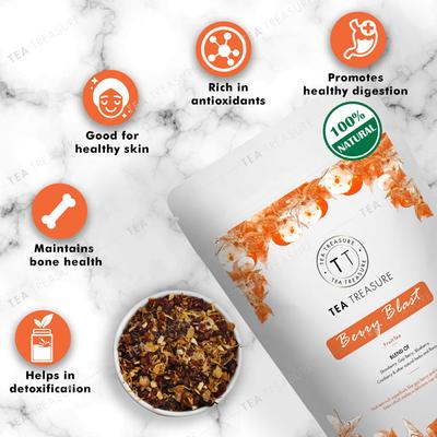 Tea Treasure Fruit Tea Leaves - Berry Blast 50 gm (Pouch) - Teas