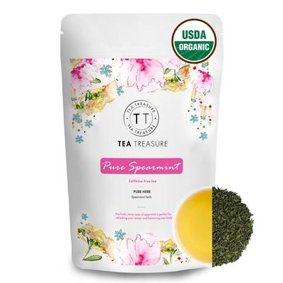 Tea Treasure Caffeine Free Tea Leaves - Pure Spearmint 100 gm (Pouch) - Teas