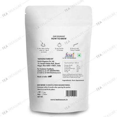 Tea Treasure Caffeine Free Tea Leaves - Pure Spearmint 100 gm (Pouch) - Teas
