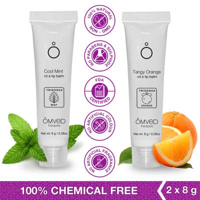 Omved Lip Balm Combo Pack (Cool Mint 8 gm + Tangy Orange 8 gm) - Lip Balms