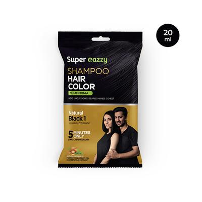 VCare Super eazzy Shampoo Hair Color - Natural Black 1 (Pack of 10 x 20 ml) - Sachet/Shampoo