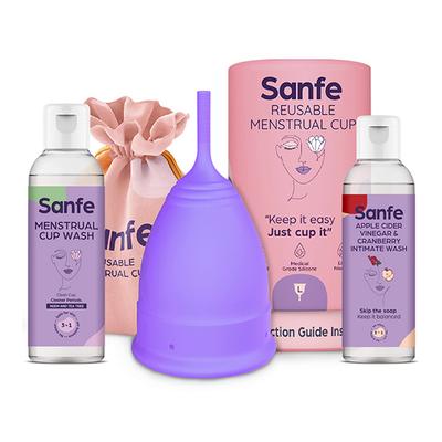 Sanfe Combo Pack (Reusable Menstrual Cup - Large + Intimate Wash 100 ml + Menstrual Cup Wash 100 ml) - Menstrual Cups