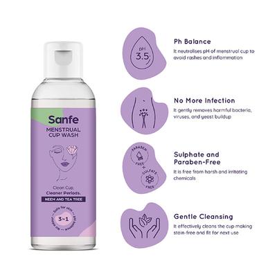 Sanfe Combo Pack (Reusable Menstrual Cup - Medium + Intimate Wash 100 ml + Menstrual Cup Wash 100 ml) - Menstrual Cups