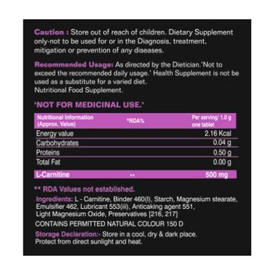Alvizia L-Carnitine 500 mg Tablet 90's - Workout Essentials
