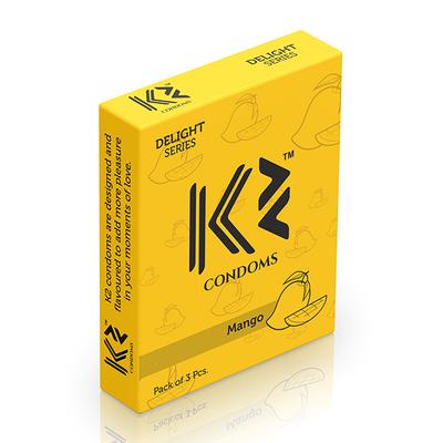 K2 Condoms Delight Series (Dotted) - Mango 3's - Plain/Flavoured Condoms