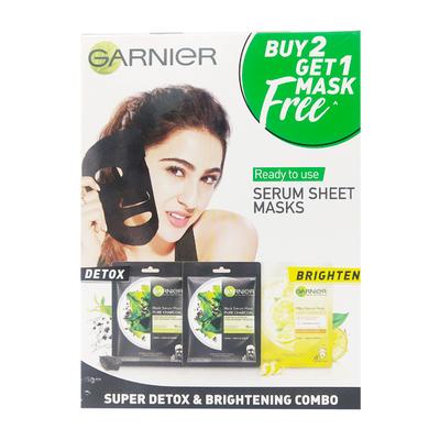 Garnier Super Detox & Brightening Combo Serum Sheet Masks (Buy 2 Get 1 Free) - Masks & Peels