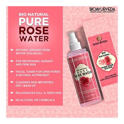 Bioayurveda Bio Natural Pure Rose Water 200 ml - Toners