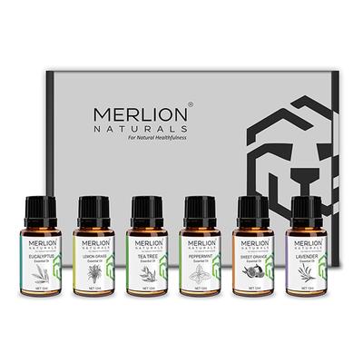 Merlion Naturals Essential Oil Combo - Eucalyptus + Lemongrass + Tea Tree + Peppermint + Orange + Lavender (Pack of 12 ml Each) - Essential Oils