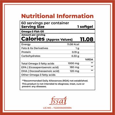 Boldfit Omega-3 Fish Oil 1000 mg Softgel Capsule 60's - Omega Fish Oil Fatty Acids