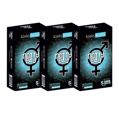 NottyBoy KinkyWinky Premium Lubricated Latex Condoms - Super Slim (Pack of 3 X 10's) - Plain/Flavoured Condoms
