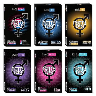 NottyBoy Condoms Combo - BiggBang + Let'sPlay + TickLing + OverTime + SexOmetry + KinkyWinky (Pack of 10's Each) - Plain/Flavoured Condoms