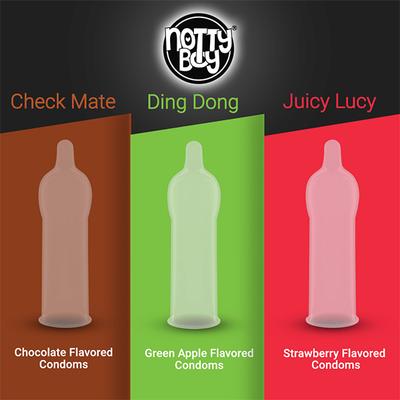 NottyBoy Condoms Combo - BiggBang + KinkyWinky + OverTime + SexOmetry + JuicyLucy + DingDong + CheckMate (Pack of 10's Each) - Plain/Flavoured Condoms