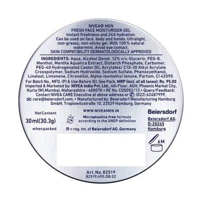 Nivea Men Face Moisturiser Non-Sticky Gel - Fresh 30 ml - Face Gels