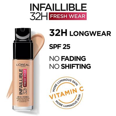 L'Oreal Paris Infallible 24H Fresh Wear Foundation, 125 Natural Rose 30 Gm (N) - Foundation