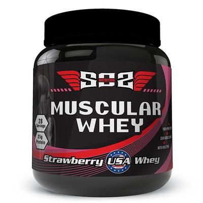 SOS Nutrition Muscular Whey Protein Powder - Strawberry Flavour 2 lb - Whey Proteins