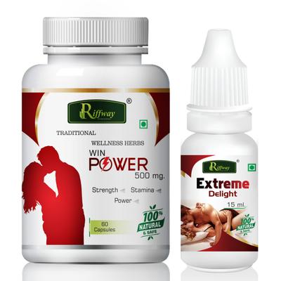 Riffway Win Power 500 mg Capsule 60's + Extreme Delight Oil 15 ml - Sexual Healthcare