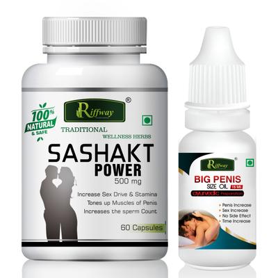 Riffway Sashakt Power Capsule 60's + Big Penis Size Oil 15 ml - Sexual Healthcare