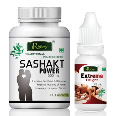 Riffway Sashakt Power Capsule 60's + Extreme Delight Oil 15 ml - Sexual Healthcare