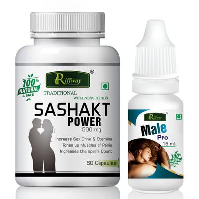 Riffway Sashakt Power Capsule 60's + Male Pro Oil 15 ml - Sexual Healthcare