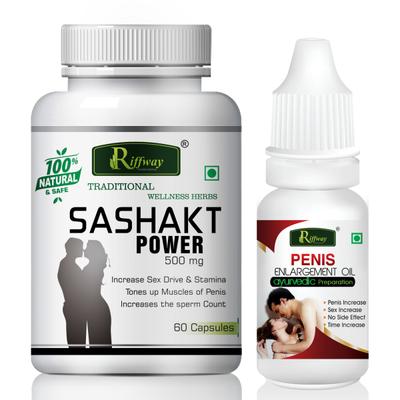 Riffway Sashakt Power Capsule 60's + Penis Enlargement Oil 15 ml - Sexual Healthcare