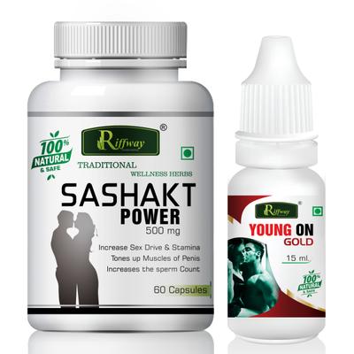 Riffway Sashakt Power Capsule 60's + Young On Gold Oil 15 ml - Sexual Healthcare