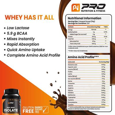 Pro Nutrition & Fitness 100% Whey Protein Isolate Powder - Chocolate Flavour 1 kg - Whey Proteins