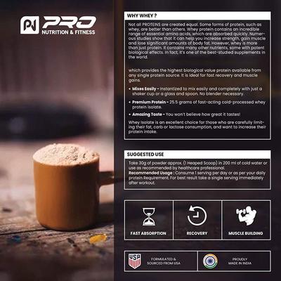 Pro Nutrition & Fitness 100% Whey Protein Isolate Powder - Chocolate Flavour 1 kg - Whey Proteins