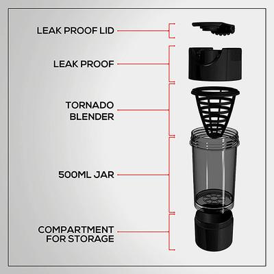 Boldfit Pro Cyclone Gym Shaker Bottle with Extra Compartment - Black 500 ml - Workout Essentials