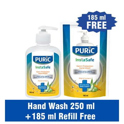 Puric Insta Safe Hand Wash - Aloe & Turmeric 250 ml + (185 ml Refill Free) - Hand Wash & Soaps