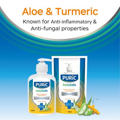 Puric Insta Safe Hand Wash - Aloe & Turmeric 250 ml + (185 ml Refill Free) - Hand Wash & Soaps