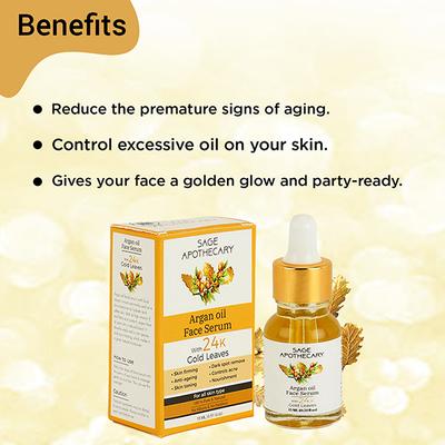 Sage Apothecary Argan Oil Face Serum - 24K Gold Leaves 15 ml - Face Serum