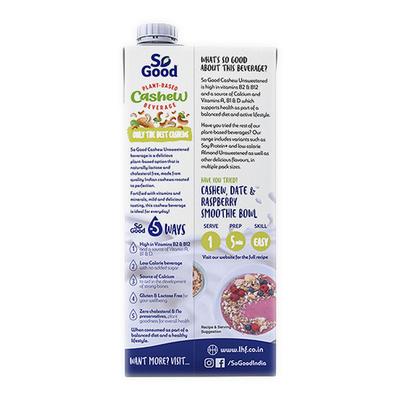 So Good Plant-Based Cashew Beverage - Unsweetened 1 litre - Health Drink