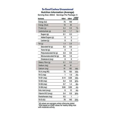 So Good Plant-Based Cashew Beverage - Unsweetened 1 litre - Health Drink