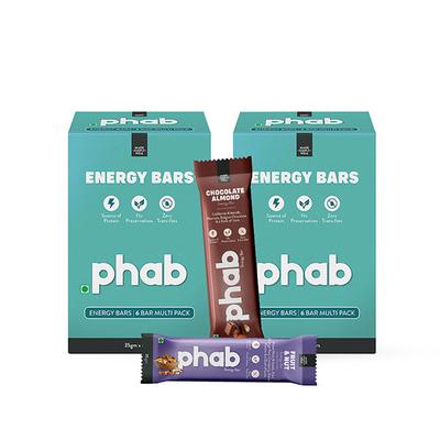 Phab Energy Bar - Assorted Pack - Chocoalte Almond and Fruit & Nut (Pack of 12 x 35 gm) - Nutritional Bars
