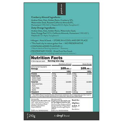 Phab Energy Bar - Cranberry Almond (Pack of 6 x 35 gm) - Nutritional Bars