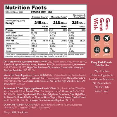 Phab Protein Bar - Assorted Pack (Pack of 6 x 65 gm) - Nutritional Bars