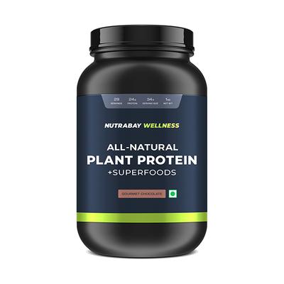 Nutrabay Wellness All-Natural Plant Protein + Superfoods - Gourmet Chocolate 1 kg - Whey Proteins