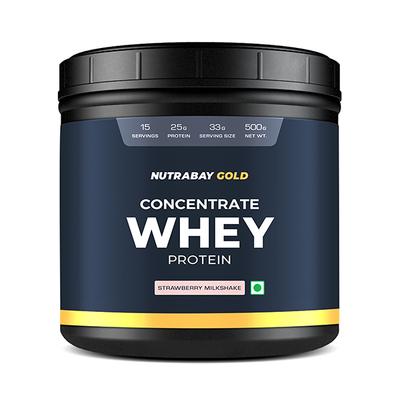 Nutrabay Gold Concentrate Whey Protein - Strawberry Milkshake 500 gm - Whey Proteins