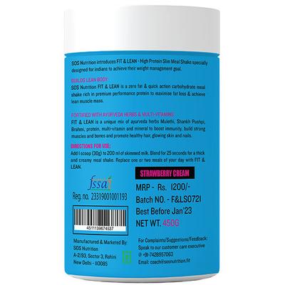 SOS Nutrition Fit & Lean Slim Shake Powder - Strawberry Cream 15 servings - Workout Essentials