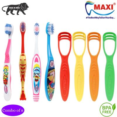 MAXI Oral Care Hygiene Junior Combo Pack - (Toffee Junior 1's + Goldie Junior 1's + Dolls Junior 1's + Bunty Bubli Junior 1's + Tongue Cleaner-No.1 4's) - Toothpaste