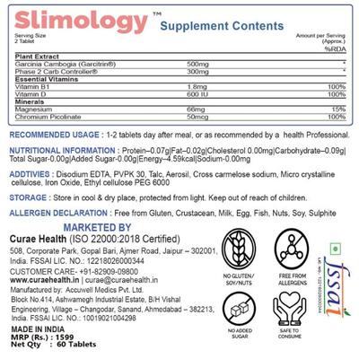 Curae Health Slimology Weight Management Tablets 60's - Weight Loss