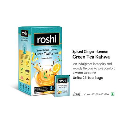 Roshi Green Tea Kahwa Teabag - Spiced Ginger & Lemon 25's - Herbal/Green Teas