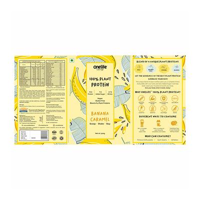 Onelife 100% Plant Protein Powder - Banana Caramel Flavour 500 gm - Workout Essentials
